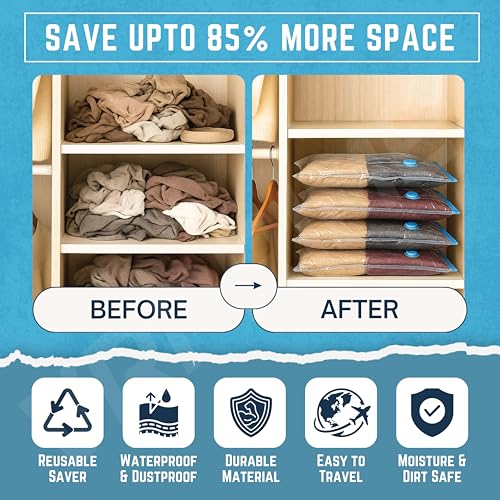 Image of VRPRIME 5Pc Vacuum Bags for Clothes with Pump | Travel & Smart Space Saver Strorage Vaccum Bag | Airtight, Reusable Compression Bags with Double-Zip Seal (Transparent) (5PC SET (PACK OF 1))