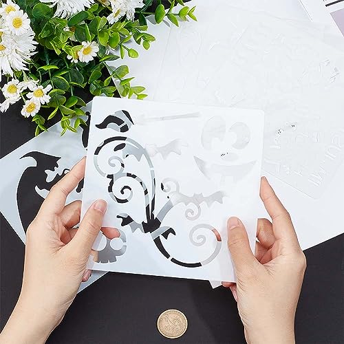 GORGECRAFT 15cm 24 Styles Witches Stencils Reusable Painting Halloween Stencil Plastic Drawing Templates DIY Decorative Pumpkins Ghosts Bats Black Cat Template Crafts for Wood Wall Decor - Image 3