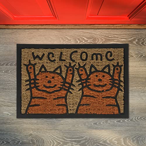 Tapis d'entrée coco extérieur chat welcome pour maison et terrasse orange - 3