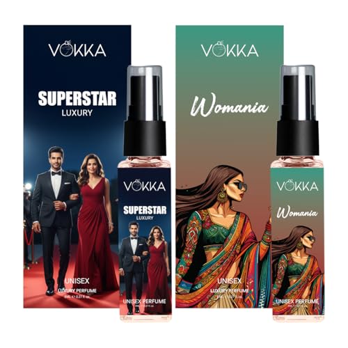 Image of VOKKA Superstar & Womania 8ml Each Luxury Long Lasting Unisex Perfume | Eau De Parfum EDP Fragrance for Men & Women | Pocket Perfume Gift Set for Him & Her | Citrus Woody & Fruity Floral Notes