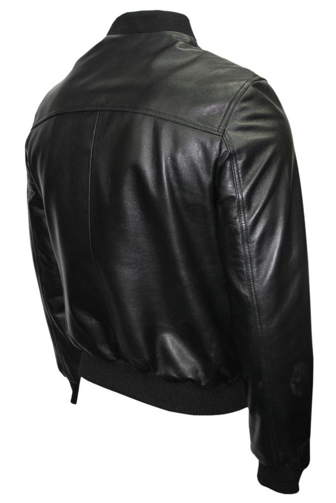 Infinity Leather Herren Schwarz Nappa Leder-beiläufige Varsity Bomberjacke
