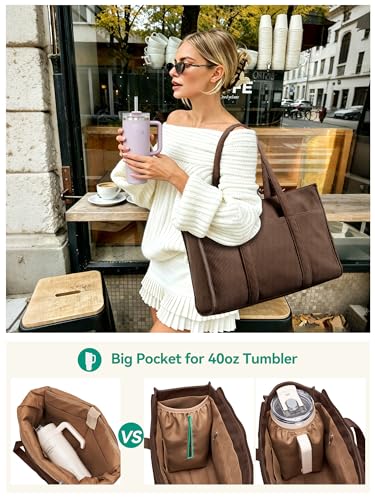 Bolso Tote de Pana Grande Casual con Portavasos 40oz miniatura 4