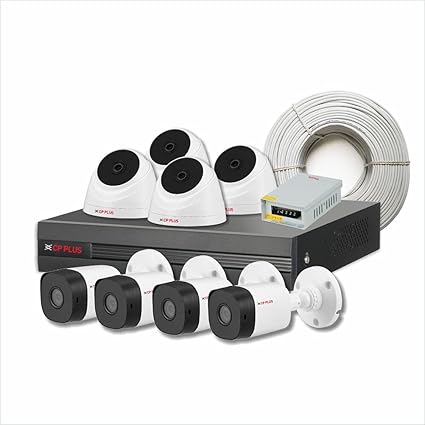 CP PLUS High-Performing Security Kit with 5 Cameras 2.4MP Resolution, 4 Dome Cameras & 4 Bullet Cameras, 8 Channel DVR w/o Hard Disk, 90meter Co-axial Cable||