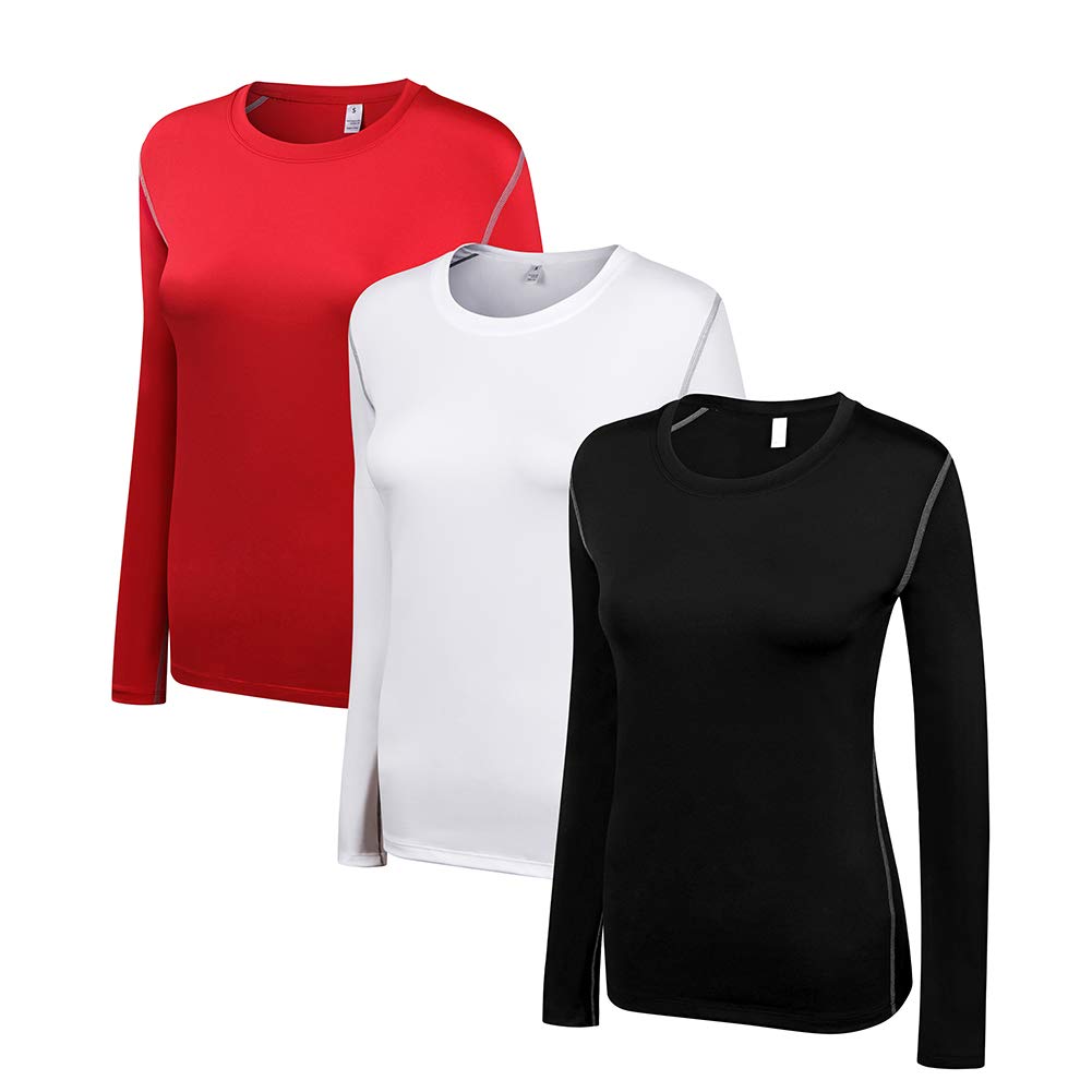 WANAYOU Women's 2-3 Pack Compression Shirt Dry Fit Long Sleeve Running Athletic T-Shirt Workout Tops
