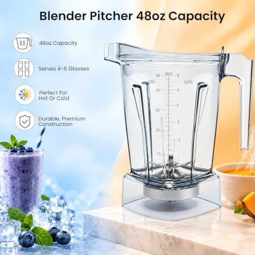 Image of Pure Realm 48oz Low Profile Blender Pitcher Container Cup for 5200,6000,6300,5300,750