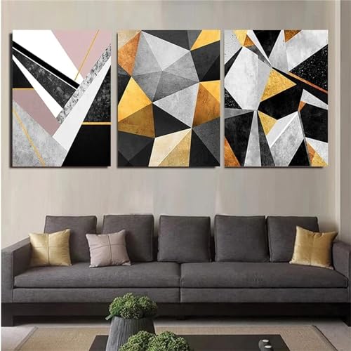 Broderie Diamant Salon Abstrait - Grand Puzzle Créatif 3 Pièces F-4735 pour Chambre Moderne