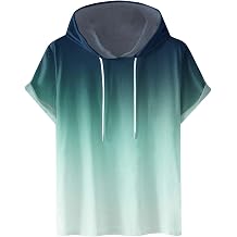 Funny T-Shirts for Men Lightweight Short Sleeve Gradient Color Hooded Shirts Casual Stylish Drawstring Hoodies
