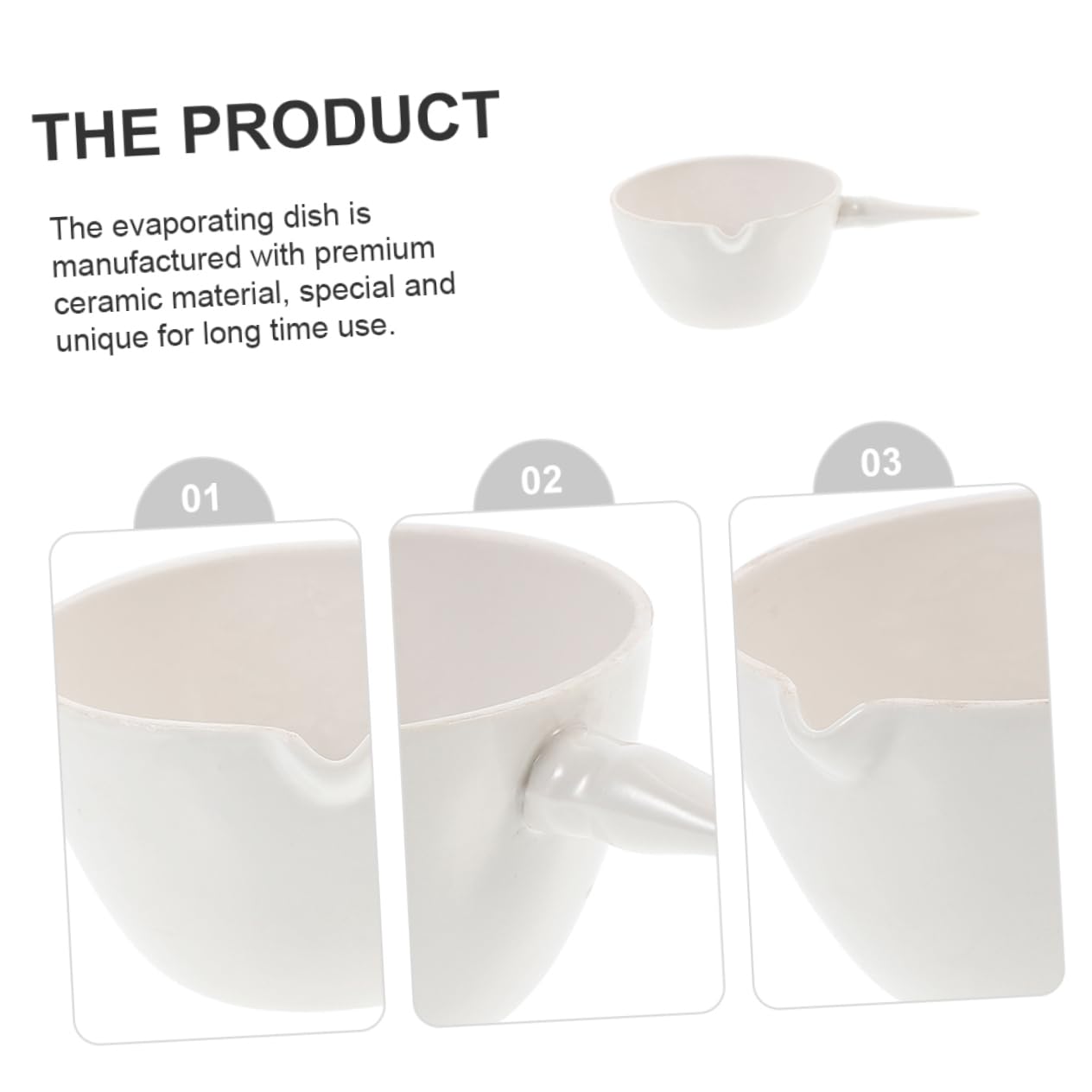 KICHOUSE Evaporating Dish Round Porcelain Basin with Handle Crucible Cup Evaporation Bowl Lab Equipment