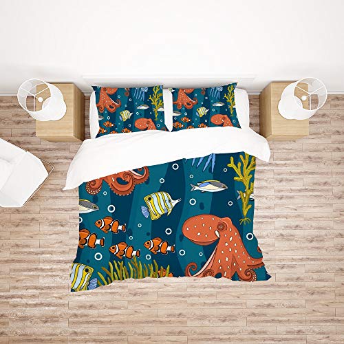 Linge de lit King Size polyester toutes saisons avec housse de couette sous-marin - 3
