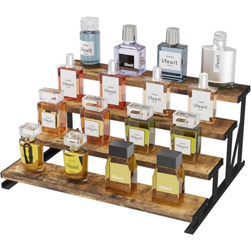 Lifewit 4 Tier Parfüm Organizer Holz mit Metallregal, 35,3cm Vintage Braun