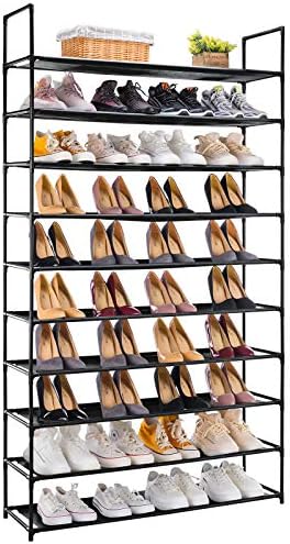 Apicizon 10 Tiers Shoe Rack, 50 Pairs Shoe Storage Organizer, Non-Woven Fabric Metal Shelf Tower for Closet/Entryway/Garage, Black