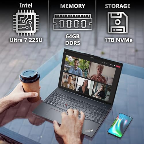 Image of Lenovo ThinkPad T16 Gen 4 Business Laptop, 16 inch WUXGA IPS Display, Intel Core Ultra 7 255U (Beats i7-1355U), 64GB DDR5 RAM, 1TB SSD, WiFi 6E, Backlit KB, Fingerprint Reader, Windows 11 Pro - Black
