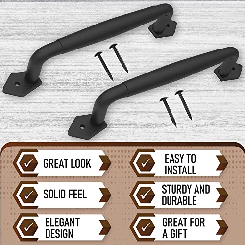 Image of 2-Pack 10 Inch Diamond Tapered Barn Door Handle - Black Cast Iron Pull for Sliding Doors, Gates, Sheds, Fences, Closets - Indoor Outdoor Farmhouse Hardware