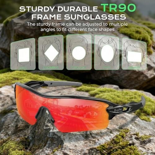 Image of BangLong TAC Polarized Sports Sunglasses UV400 for Men Women | TR90 Lightweight Frame, Adjustable Non-slip Nose Pads, RX Insert Included, Wrap-Around Design for Running Cycling Baseball