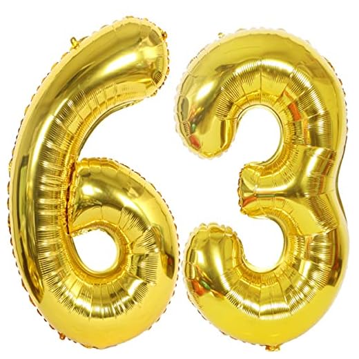 2 globos con el número 63 dorado para cumpleaños XXL de 100 cm, globos con número 63, globos de helio 63, globos de helio 63, globos para fiesta de cumpleaños