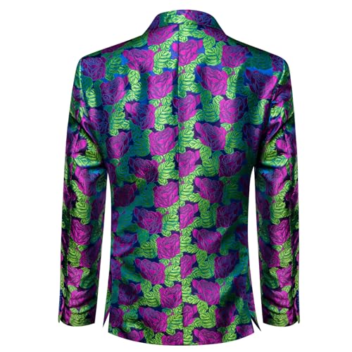 Image of Barry.Wang Mens Flowers Blazer Suit Jacket Floral Jacquard Notched Lapel Tuxedo Casual Sport Coat Disco Prom Wedding Party