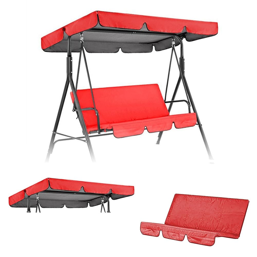 SMCMGECEUZ Patio Swing Canopy Replacement Cover Set Porch Swing Canopy Cover Set, Outdoor Swing Top Covers Waterproof Swing Cushion Covers 210D Oxford Cloth(Red,249x185cm(98x73in))