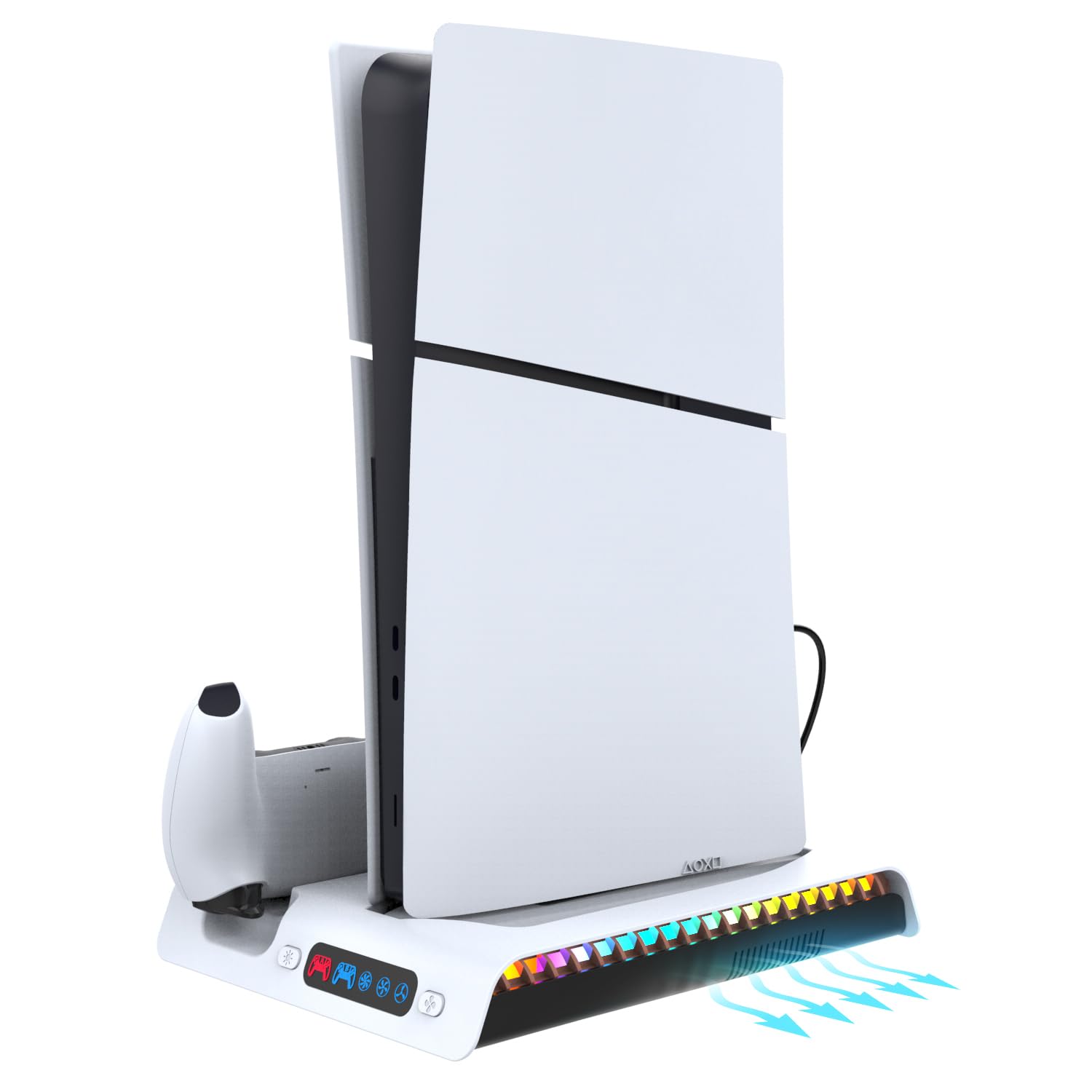Estación de refrigeración la Consola para PS5 Pro /PS5 Slim Digital/Disc, estación de refrigeración y Carga con Ventilador de 3 Niveles Cargador de Mando con Soporte para Auriculares