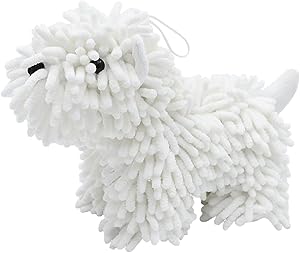 Cute Dog Chenille Hand Towel, 3D Fuzzy Puppy Hangable Ball Hand Towel Microfiber Super Soft Absorbent Bathroom & Kitchen Towels with Hanging Loop, Can Be Placed on the Sink Countertop (White)