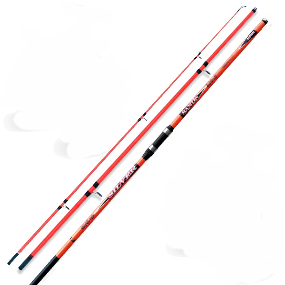Deluxe Brandungsset 2 Ruten + 2 Rollen + Schnur - Surfen, Fischrutenrolle, 4,2m, Heavy, 170m Monofil, Rot, Schwarz