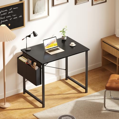 Image of OLIXIS Small Computer Desk, 31 Inch Gaming Desks for Home Office | Writing Study Craft Work Table, Computer Workstation for Bedroom Small Spaces with Storage Bag, Black