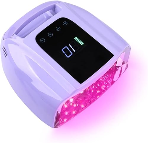 Miniatura 5 de QraraZL Secador de uñas recargable de 96 W lámpara de uñas LCD con pantalla UV LED de secado rápido con mango portátil violeta