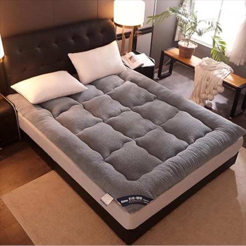 Colchón futón portátil de tamaño matrimonial, tapete plegable de forro polar suave de 90 x 200 cm, cómoda tumbona gris para camping y cama de invitados, cómodas soluciones de ropa de cama de viaje