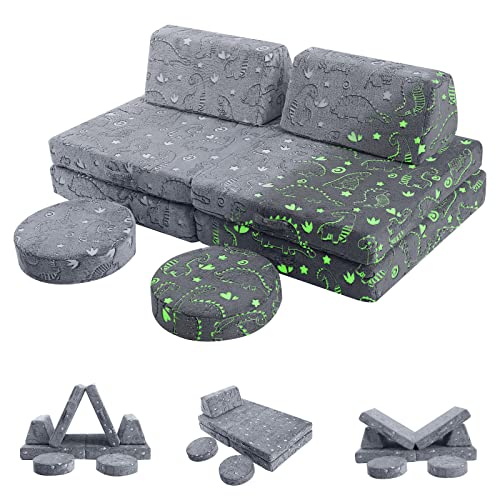 Memorecool Kids Couch Sofa Modular Toddler Couch For Bedroom Playroom, 8-Piece Fold Out Couch Play Set, Creative Baby Couch Children Convertible Sofa Kids Foam Couch, Glow In The Dark Dinosaur #TOP23