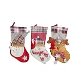 Weihnachtsstrumpf Weihnachten Dekoration 3 pcs, Morbuy Weihnachten Vintage Tartan Hängendes Geschenktasche Elk Weihnachtsmann Element Deko für Weihnachtsbaum Zuhause Party (A)