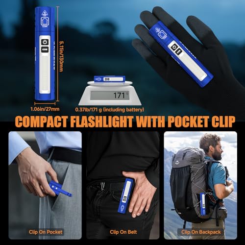 Image of Rechargeable Magnetic Small Powerful Flashlights, Bright Pocket Flashlight | High Lumens, USB C Charging, 8 Modes Zoomable, Dual Button Waterproof Tactical Work Flash Light for Car,Emergency,Camping
