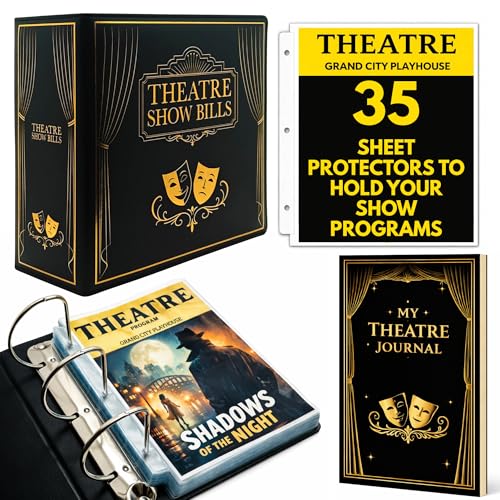 Show-Bill Binder & Theatre Journal Set Faux Leather Folder with 35 Sleeves 86 Show Log Book Musical Theatre Program Organiser & Broadway Gift