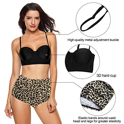 Angerella Women's Fashion Leopard Printed Swimsuits High Waisted Bikini Classic Style Juniors Swimwear Black,M #TOP3