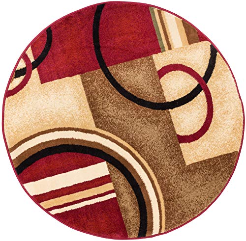 Well Woven Barclay Arcs & Shapes Red Modern Geometric Area Rug 5'3" Round #TOP7