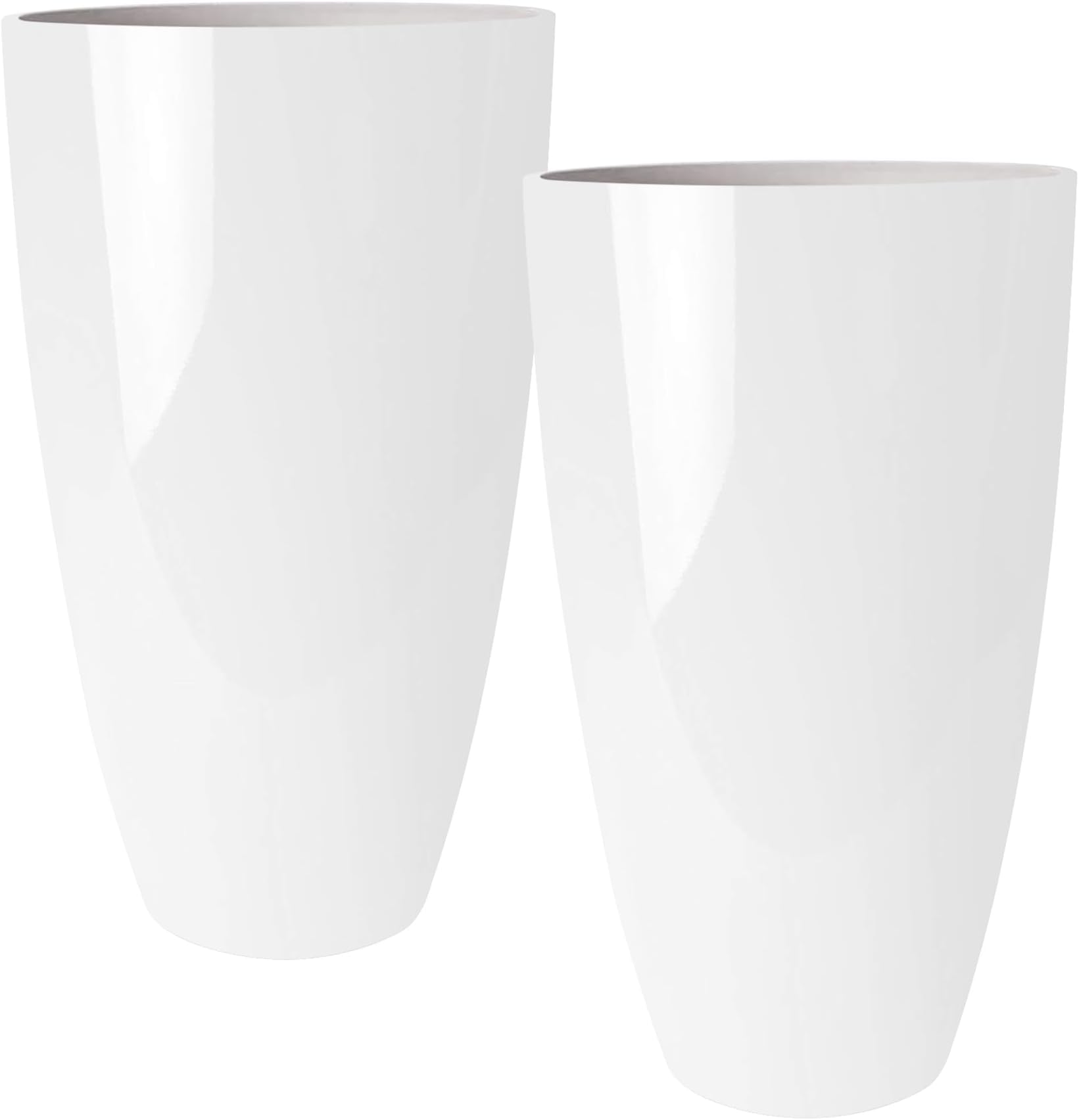 Plant Pots 2 Pack - Modern Indoor/Outdoor Planters for Home Decor - Weather-Resistant Large Flower Pots - Lightweight 22 Inches Tall Planters - White Glossy Round Pots for Plants