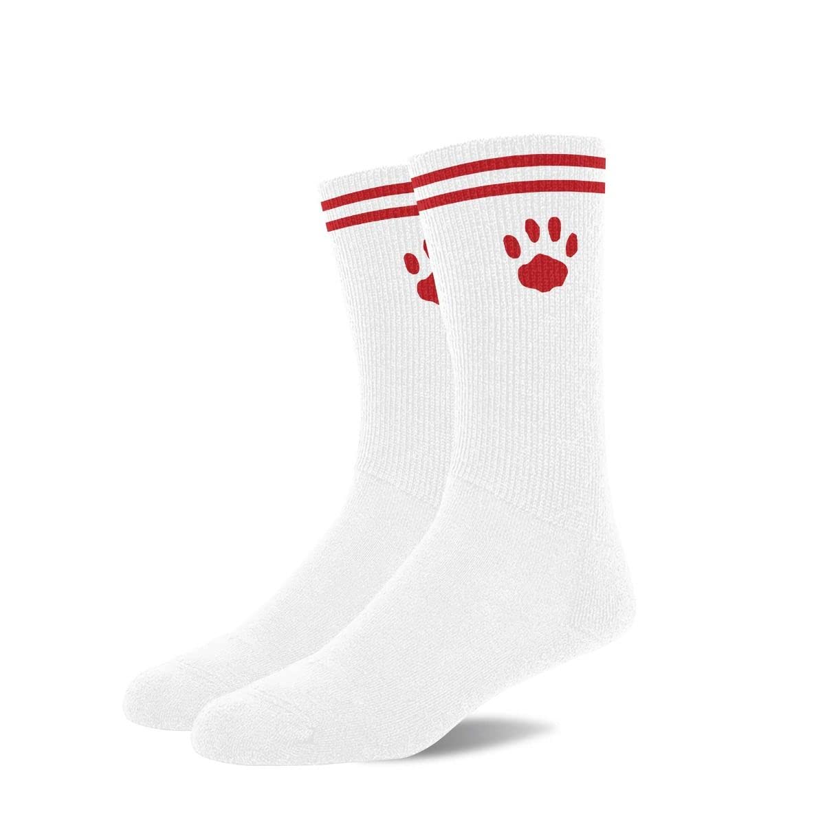 Prowler RED Crew Socks – White & Red Cotton Blend Fetish-Inspired Sport Socks with Stripes & Paw Logo | UK Size 6–11