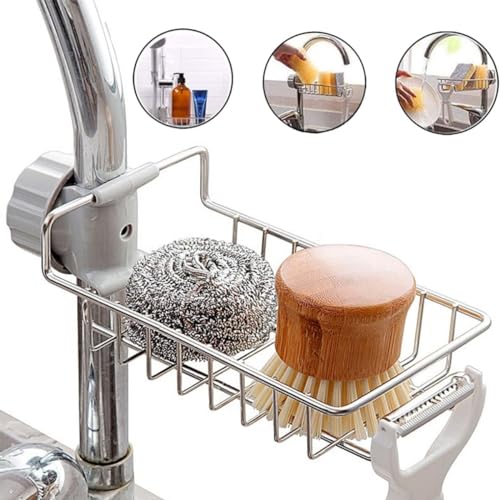 Suporte Organizador de Torneira Aço Inox para Cozinha Banheiro Lavanderia Sabonete Detergente Pano d