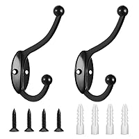 Coat Hooks Wall Hooks for Hanging, Metal Hooks Wall Mounted for Coat Heavy Duty Single Prong Wall Hooks for Hanging Hat, Towel, Key, Robe, Coats, Scarf, Bag, Cap, Coffee Cup, Mugs (2 PCS Black).