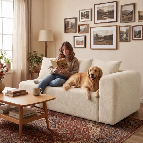 Image of Claiks 71 inch Right Armrest Boneless Sectional Loveseat Sofa, Beige