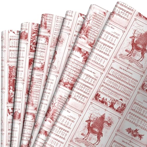 Papier cadeau de Noël vintage musical Watersay en lot de 12 rouleaux rétro