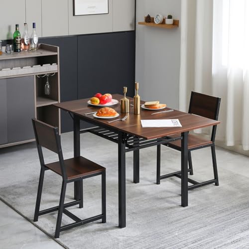 ダイニングセット ダイニングテーブルセット 2人用 伸長式 ダイニングテーブル 3点セット 食卓テーブルセット おしゃれ コンパクト 組立簡単 ダイニングチェア2脚 耐荷重100KG 幅66.5~131.5×奥行き70×高さ75.5cm (ブラウン)
