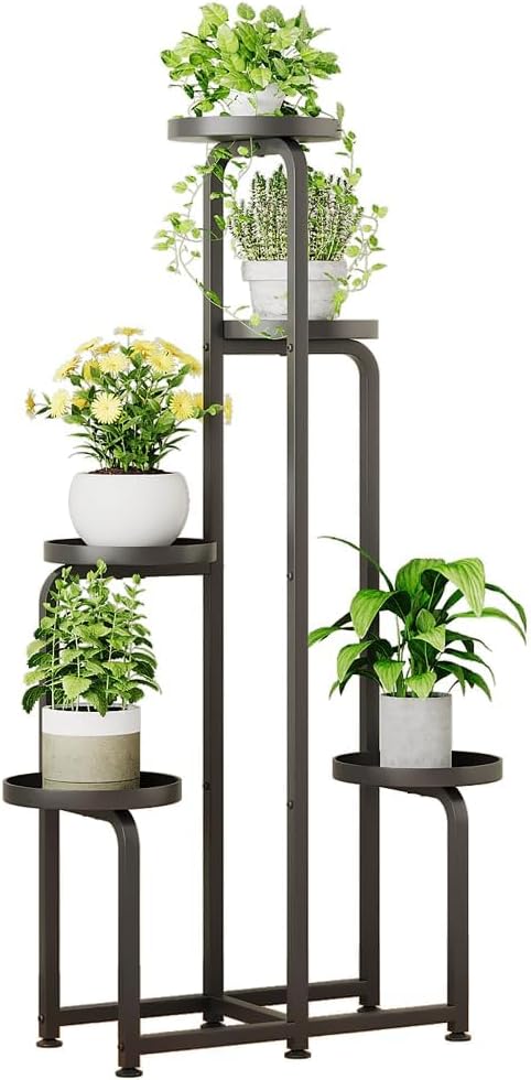 Plant Stand Indoor Outdoor 5 Tier Metal Plant Shelf for Multiple Plants Corner Flower Holders for Living Room Balcony Bedroom Patio Garden, Black (Black, 5-Tier)