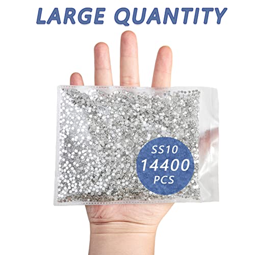 Image of Beadsland Flat Back Crystal Rhinestones Bulk, Crystal, SS10, 14400pcs | Flatback Glass Gems for Nails Crafts Clothes DIY Decoration, Glue Fix, 2.7-2.9mm
