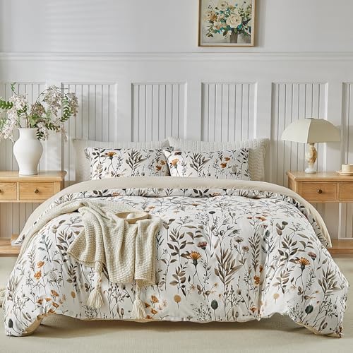 Image of Lekesky King Size Duvet Cover Set, Lightweight Soft Microfiber Comforter Cover,Reversible Duvet Cover King with Branch Pattern, 3 Pieces Khaki Bedding Set with Zipper and 2 Pillowcases