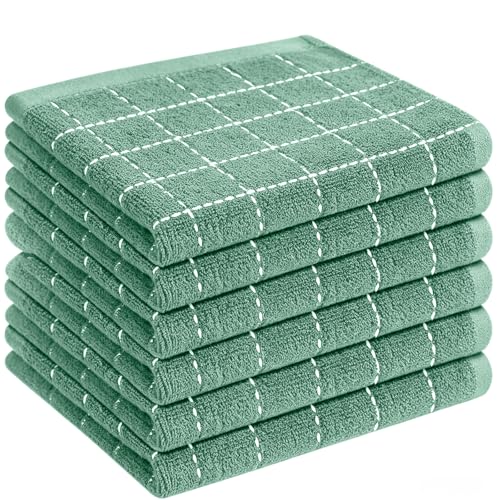 QUILTINA Kitchen Towels 6 Pack, 12 x 12 Inches, LightGreen