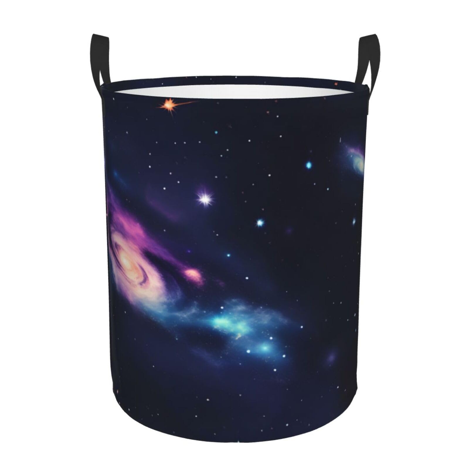 M Collapsible Laundry Hamper Round Universe Galaxy Space Print Storage