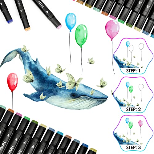 Yerdos 24 Color Alcohol Marker Pens For Coloring Art Markers For Kids, Adults, Duals Tip Marker Set For Coloring Sketching Card Making Illustration (24 Black Shell) #TOP4