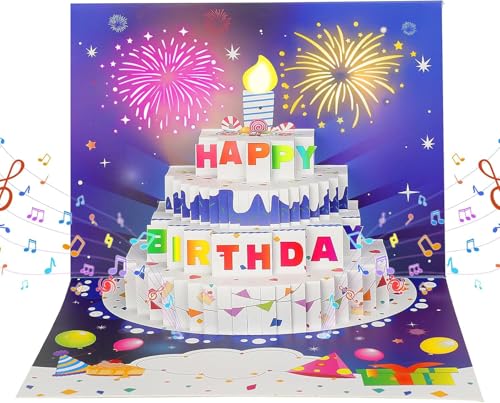 Omgpeike 3D Pop-Up Birthday Card with LED Lights &...