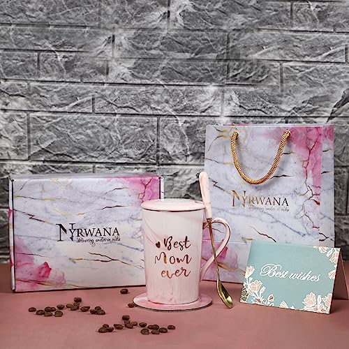 NYRWANA Coffee Mug, Gift Items for Women, Unique Present for Mom, Ceramic Mug, Cute Mugs, Mug with Spoon, Coasters and Gift Box (400ml-Ceramic) - Image 7
