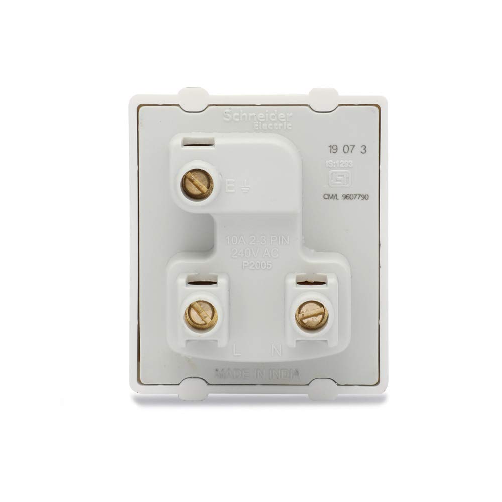 Schneider electric Livia-10A 2/3 Pin Plastic Socket with Shutter - White (Pack of 10) 2