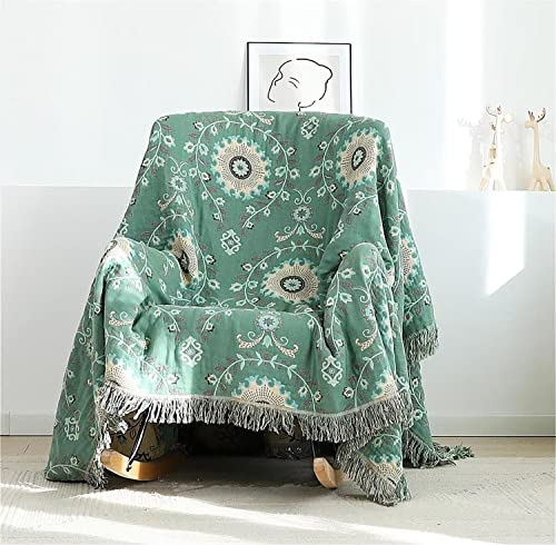 Image of MSGKV Boho Throw Blanket 60 inchx80 inch 100% Cotton Green Blanket Couch Decor